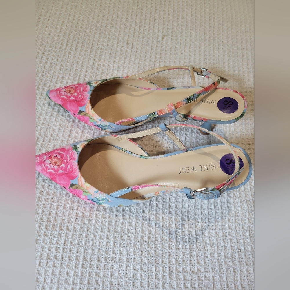 Nine West Floral Slingback Heels - Pink and Blue - Picture 2 of 9
